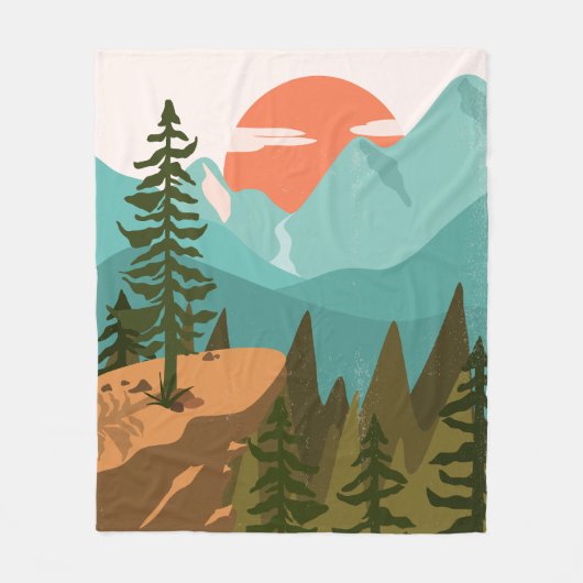 Modern Abstract Forest, Mountains, and Sunrise Fleecedecke (Vorderseite)