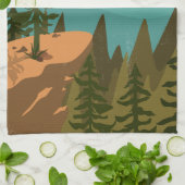 Modern Abstract Forest, Mountains, and Sunrise Geschirrtuch (Gefaltet)