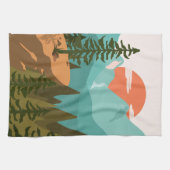 Modern Abstract Forest, Mountains, and Sunrise Geschirrtuch (Horizontal)