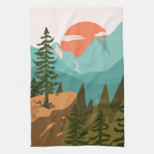 Modern Abstract Forest, Mountains, and Sunrise Geschirrtuch (Vertikal)