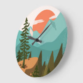Modern Abstract Forest, Mountains, and Sunrise Große Wanduhr (Winkel)
