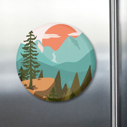 Modern Abstract Forest, Mountains, and Sunrise Magnet