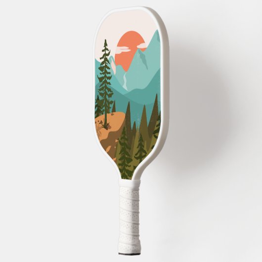 Modern Abstract Forest, Mountains, and Sunrise Pickleball Schläger (Links)