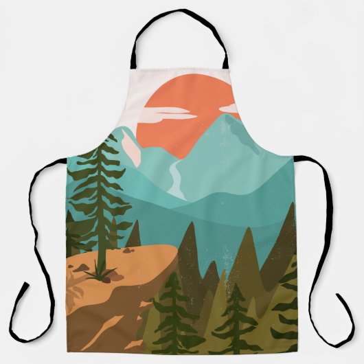 Modern Abstract Forest, Mountains, and Sunrise Schürze (Vorderseite)