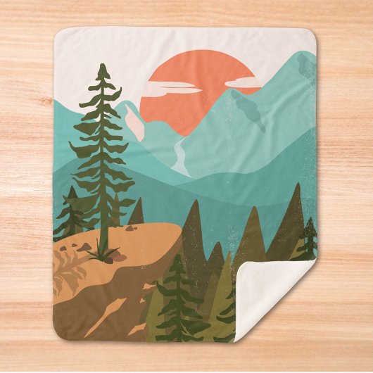 Modern Abstract Forest, Mountains, and Sunrise Sherpadecke