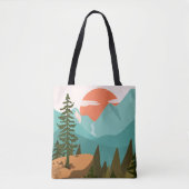 Modern Abstract Forest, Mountains, and Sunrise Tasche (Vorderseite)