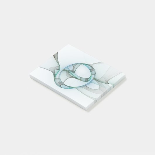 Modern Abstract Fractal Art Blue Turquoise Gray Post-it Klebezettel (angewinkelt)