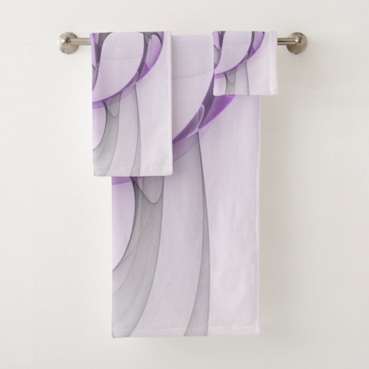 Modern Abstract Fractal Art Lavender Gray Badhandtuch Set (Insitu)
