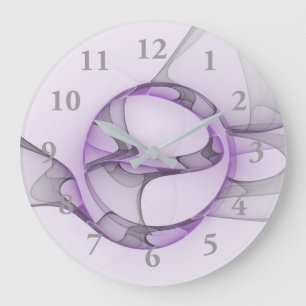 Modern Abstract Fractal Art Lavender Gray Große Wanduhr
