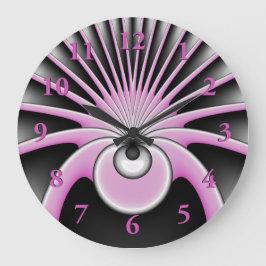Modern Abstract Fractal Art Pink Gray Black Figure Große Wanduhr