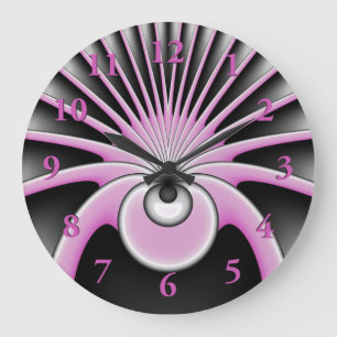 Modern Abstract Fractal Art Pink Gray Black Figure Große Wanduhr