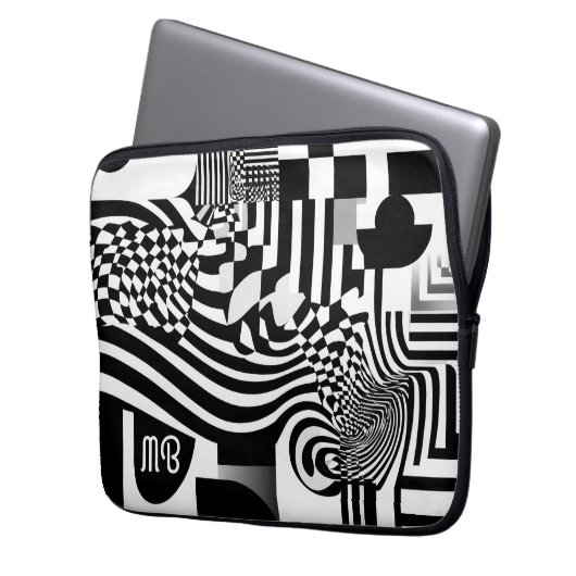 Modern Abstract Geometric Black White Pattern 13" Laptopschutzhülle (Vorderseite Links)