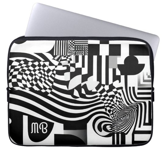 Modern Abstract Geometric Black White Pattern 13" Laptopschutzhülle (Vorderseite)