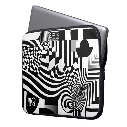 Modern Abstract Geometric Black White Pattern 15" Laptopschutzhülle (Vorderseite Links)