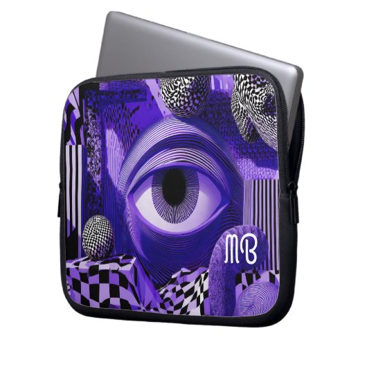 Modern Abstract Geometric Black White Purple 10" Laptopschutzhülle (Vorderseite Links)