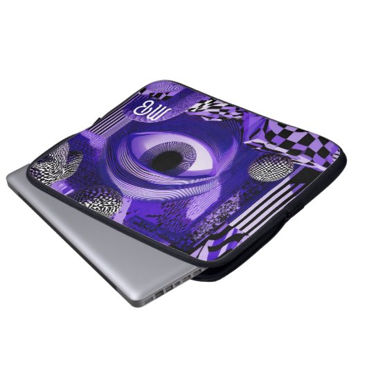 Modern Abstract Geometric Black White Purple 15" Laptopschutzhülle (Vorne Knopf)
