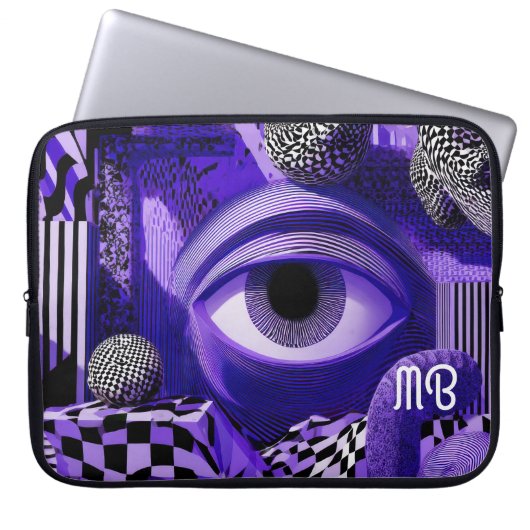 Modern Abstract Geometric Black White Purple 15" Laptopschutzhülle (Vorderseite)