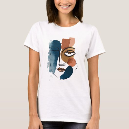 Modern Abstract Geometric Face Boho Line Art T-Shirt (Vorderseite)