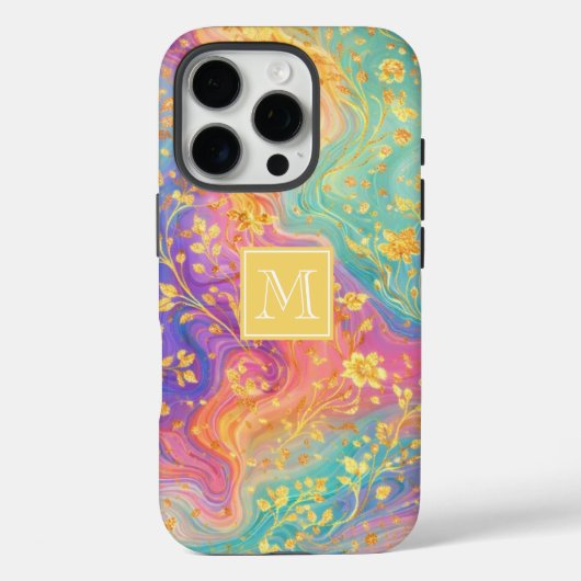 Modern Abstract Glitter Floral Monogram Design Case-Mate iPhone Hülle (Rückseite)