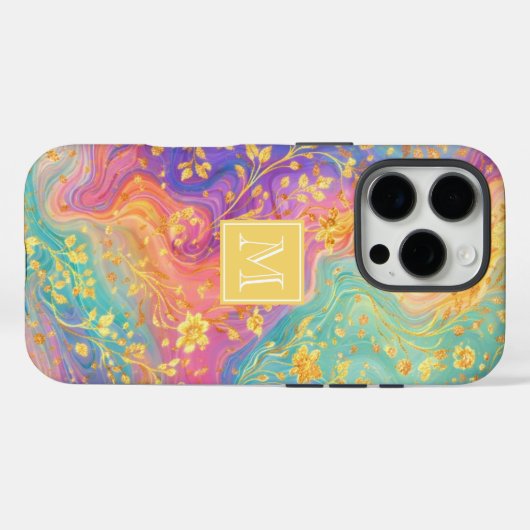 Modern Abstract Glitter Floral Monogram Design Case-Mate iPhone Hülle (Rückseite (Horizontal))