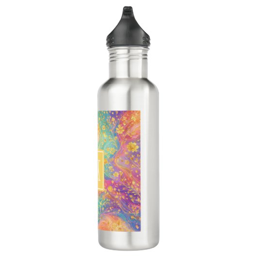 Modern Abstract Glitter Floral Monogram Design     Edelstahlflasche (Rechts)