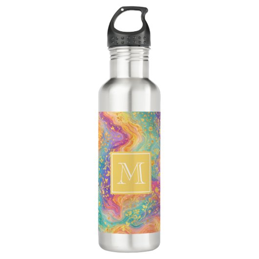Modern Abstract Glitter Floral Monogram Design Edelstahlflasche (Vorderseite)