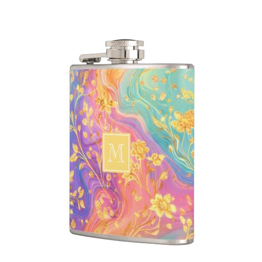 Modern Abstract Glitter Floral Monogram Design     Flachmann (Links)