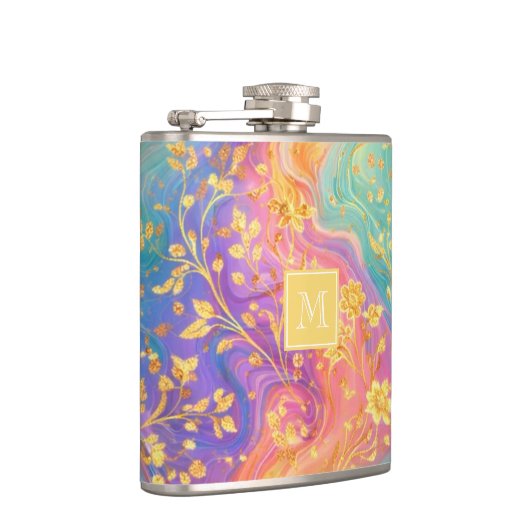 Modern Abstract Glitter Floral Monogram Design     Flachmann (Rechts)