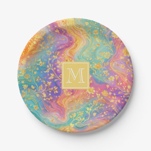 Modern Abstract Glitter Floral Monogram Design     Pappteller (Vorderseite)