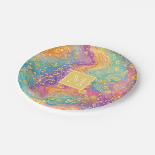 Modern Abstract Glitter Floral Monogram Design Pappteller (Schrägansicht)