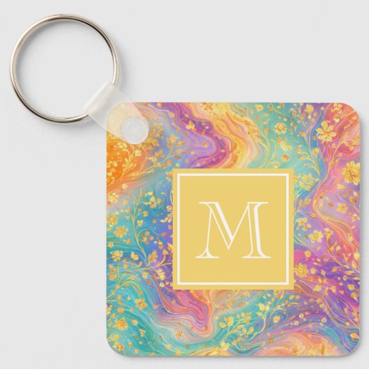 Modern Abstract Glitter Floral Monogram Design     Schlüsselanhänger (Vorderseite)