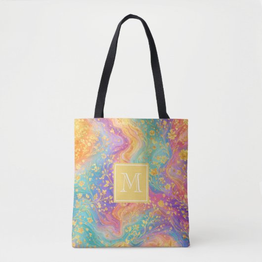 Modern Abstract Glitter Floral Monogram Design Tasche (Vorderseite)