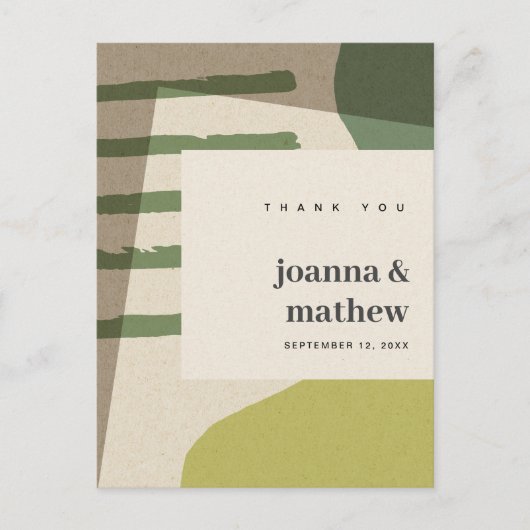 MODERN ABSTRACT GREEN ARTISTIC WEDDING THANK YOU POSTKARTE (Vorderseite)