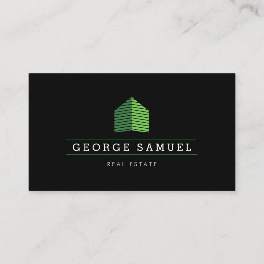 Modern Abstract Green Home Logo Realtor Black Visitenkarte (Vorderseite)