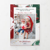 Modern Abstract Green/Red Christmas Photo Dreifach Gefaltete Karte (Cover)