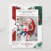 Modern Abstract Green/Red Christmas Photo Feiertagskarte (Vorderseite)