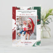Modern Abstract Green/Red Christmas Photo Feiertagskarte (Stehend Vorderseite)