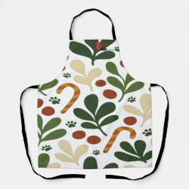 Modern Abstract Holly & Paw Print Pattern Christma Schürze