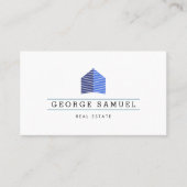 Modern Abstract Home Logo Realtor Blue Monogram Visitenkarte (Vorderseite)