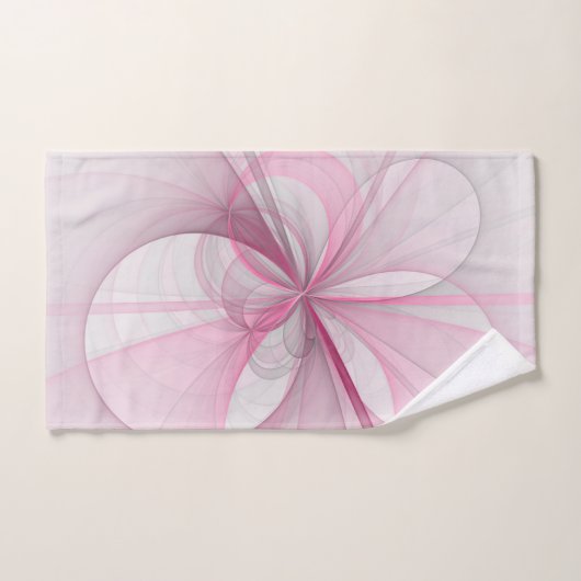 Modern Abstract Light Pink Gray Fractal Design Badhandtuch Set (Handtuch)