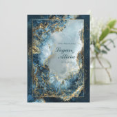 Modern Abstract Navy Indigo Gilded Marble Wedding Einladung (Stehend Vorderseite)