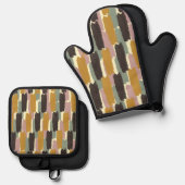 Modern Abstract Painted Stripe Retro Botanical  Ofenhandschuh & Topflappen-Set (Vorderseite/Rückseite)