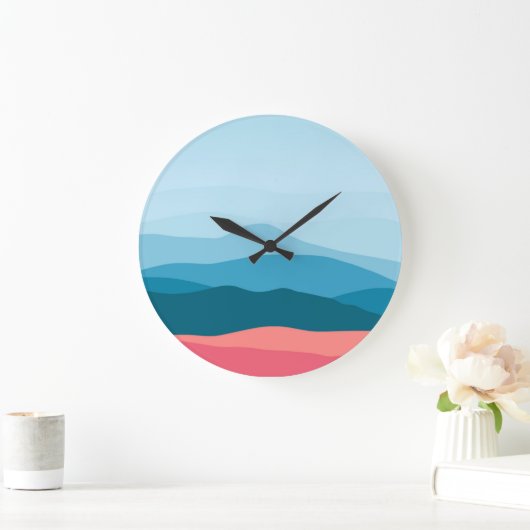 Modern Abstract Pastel Blue Pink Mountains Große Wanduhr (Zuhause)