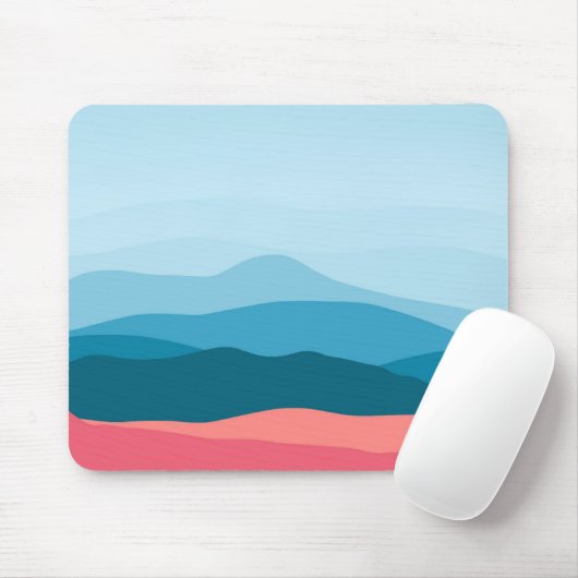 Modern Abstract Pastel Blue Pink Mountains Mousepad (Mit Mouse)