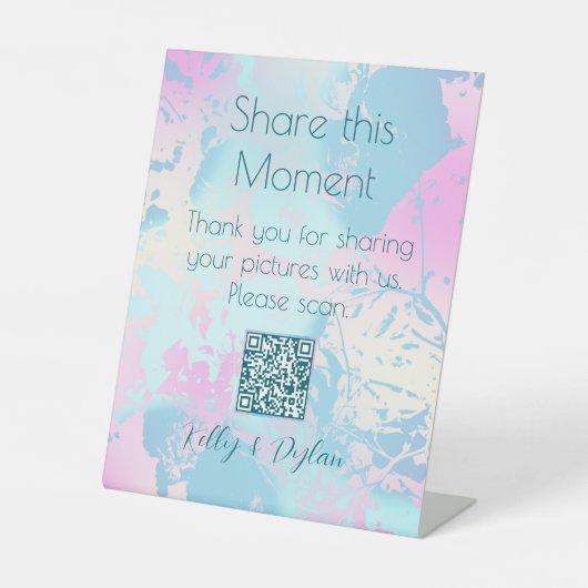 Modern Abstract Pastel Wedding Photo Share QR Code Sockelschild (Vorderseite)