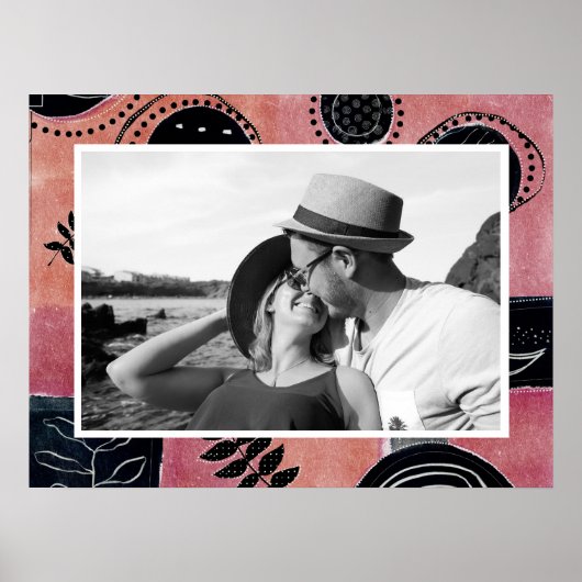 Modern Abstract Pink and Black Botanical Photo Poster (Vorne)