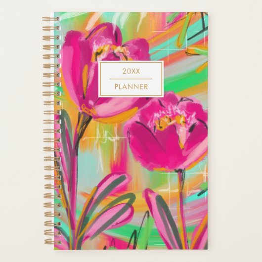 Modern Abstract Pink Colorful Floral Planner Planer (Vorderseite)