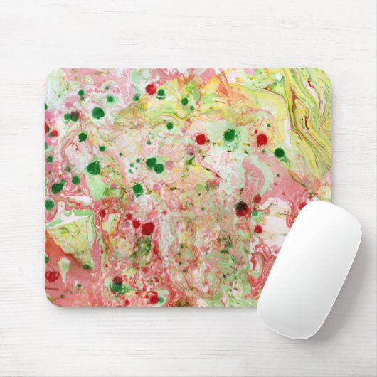 Modern Abstract Pink Red Yellow Green Marble Mousepad (Mit Mouse)