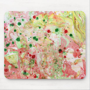 Modern Abstract Pink Red Yellow Green Marble Mousepad