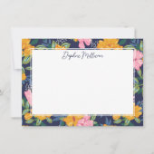 Modern Abstract Pink & Yellow Floral Pattern Name Mitteilungskarte (Vorderseite)